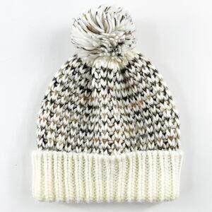 J. Jill Crochet Knit Pom Pom Beanie Winter Hat Cream Ivory